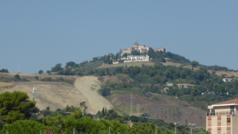 Montepagano can be seen from the beach at Roseto degli Abruzzi